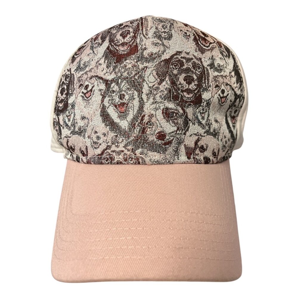 Y2K Bergweiser Dog Print Baseball Cap Pink Cream One Size Adjustable